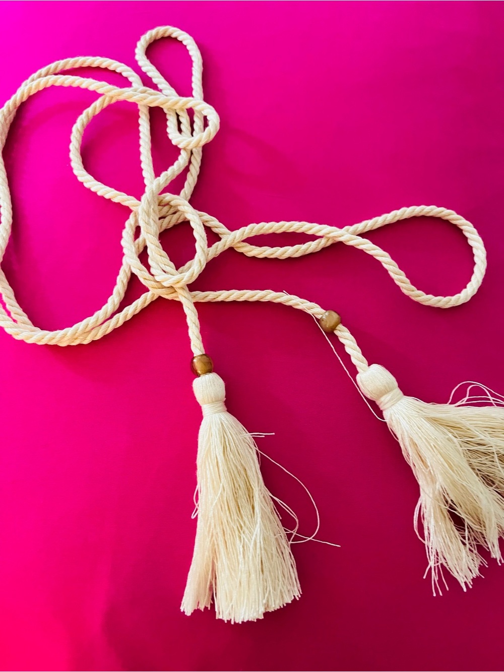 100 percent cotton natural tassel bohemian belt or neck tie